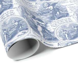 Romantic Blue French Toile Cupids in Love Wrapping Paper