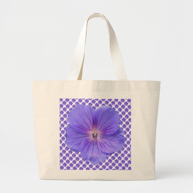 Romantic Blue Geranium Botanical Large Tote Bag (Front)