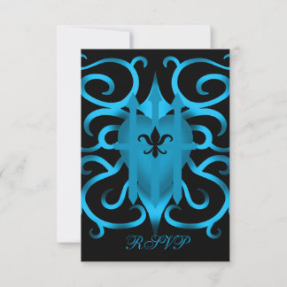 Romantic Blue heart and swirls RSVP