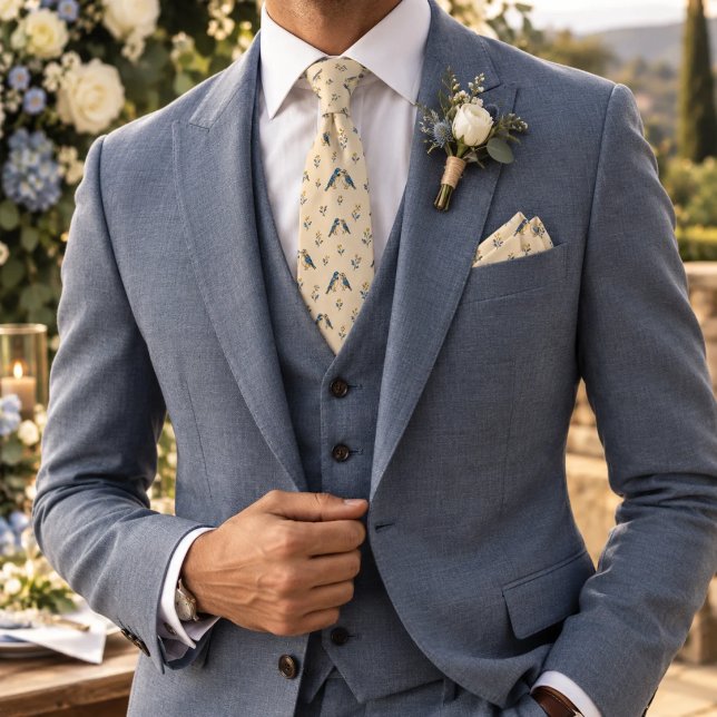 Romantic Blue Heritage Bird Pattern Tie (Creator Uploaded)