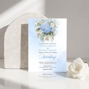 Romantic Blue Hydrangea Eucalyptus Wedding Invite
