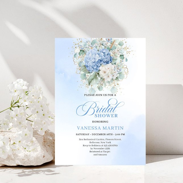 Romantic Blue Hydrangea Floral Bridal Shower Invit Invitation (Romantic Blue Hydrangea Floral Bridal Shower Invitation)