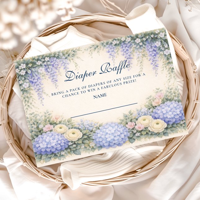 Romantic Blue Hydrangea Garden Diapper Raffle Enclosure Card (Creator Uploaded)