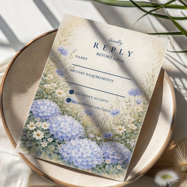 Romantic Blue Hydrangea Wedding RSVP Card (Creator Uploaded)