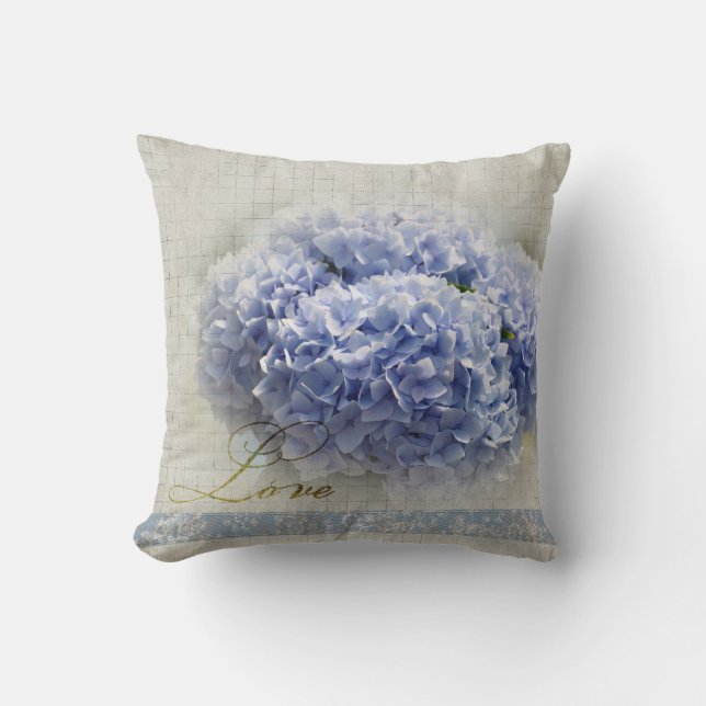 Romantic Blue Hydrangeas Cushion (Front)