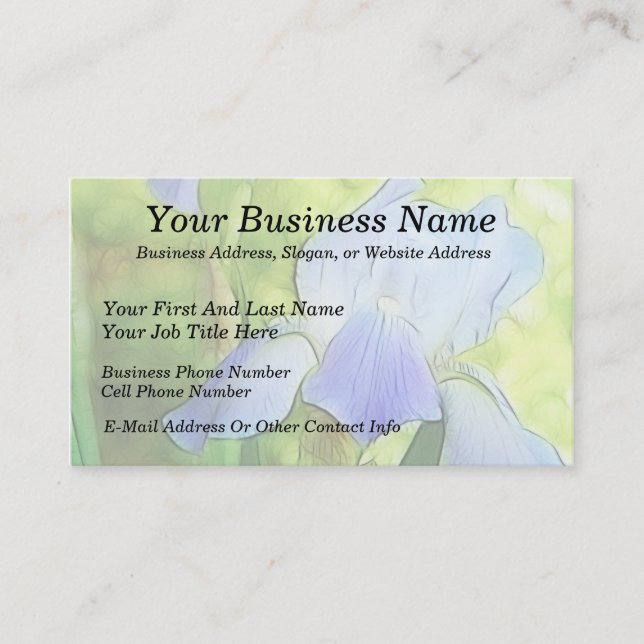 Romantic Blue Irises Business Card (Front)