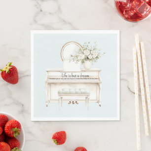 Romantic Blue life dream Piano White Roses Wedding Napkin