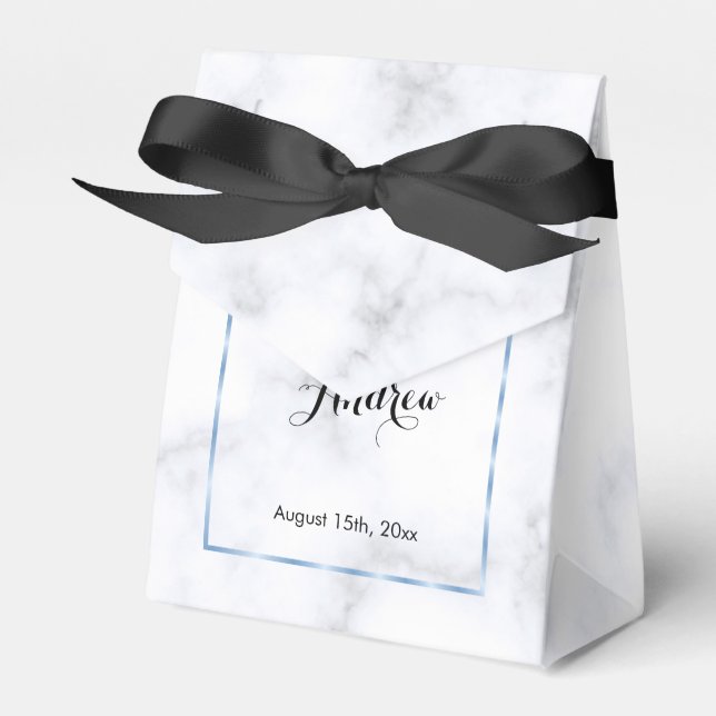 Romantic Blue Marble Wedding Favour Box (Front Side)