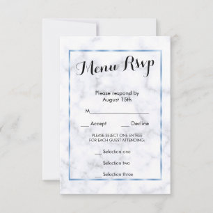 Romantic Blue Marble Wedding Menu RSVP