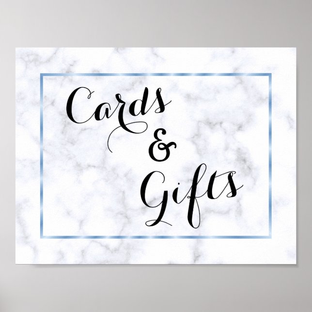 Romantic Blue Marble Wedding Poster (Front)