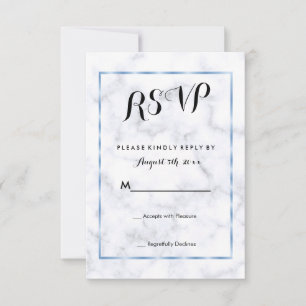 Romantic Blue Marble Wedding RSVP Card