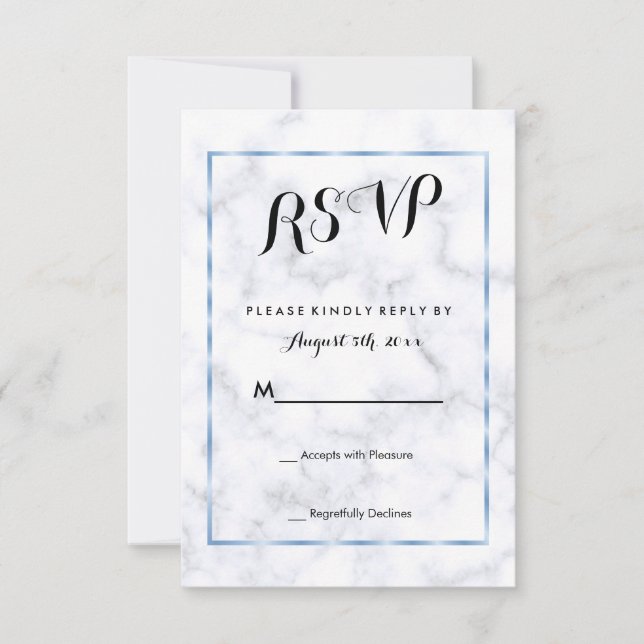 Romantic Blue Marble Wedding RSVP Card (Front)