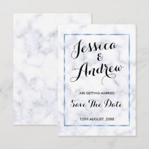 Romantic Blue Marble Wedding Save The Date Invitation