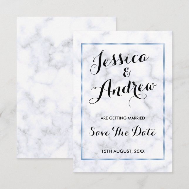 Romantic Blue Marble Wedding Save The Date Invitation (Front/Back)