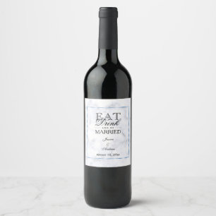 Romantic Blue Marble Wedding Wine Label