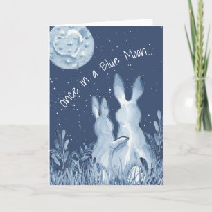 Romantic Blue Moon Rabbit Bunny Valentine Custom Holiday Card