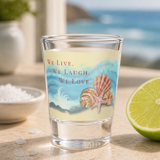 Romantic Blue Ocean Wave & Seashell Wedding Favour Shot Glass (Creator Uploaded)