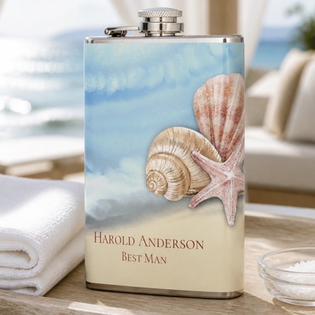 Romantic Blue Ocean Wave & Seashells  Hip Flask (Creator Uploaded)