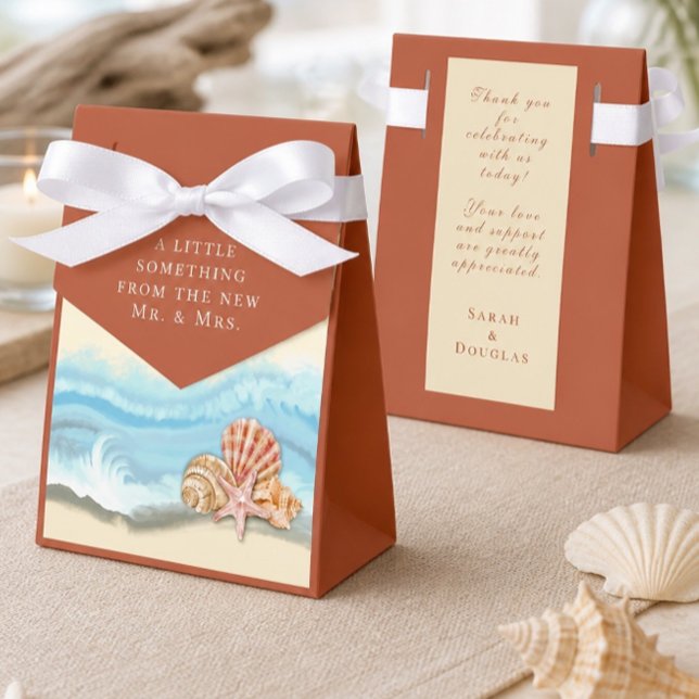 Romantic Blue Ocean Wave & Seashells Wedding Favour Box (Creator Uploaded)