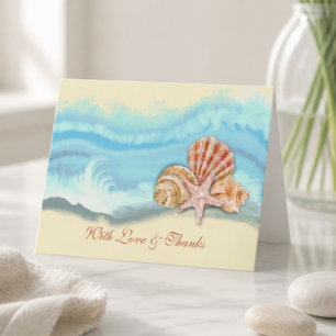 Romantic Blue Ocean Wave & Seashells Wedding Thank You Card