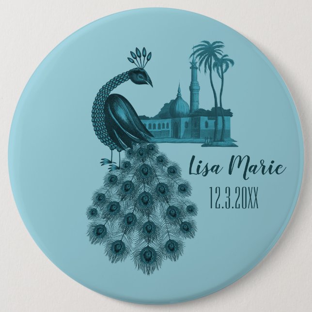 Romantic Blue Peacock 6 Cm Round Badge (Front)