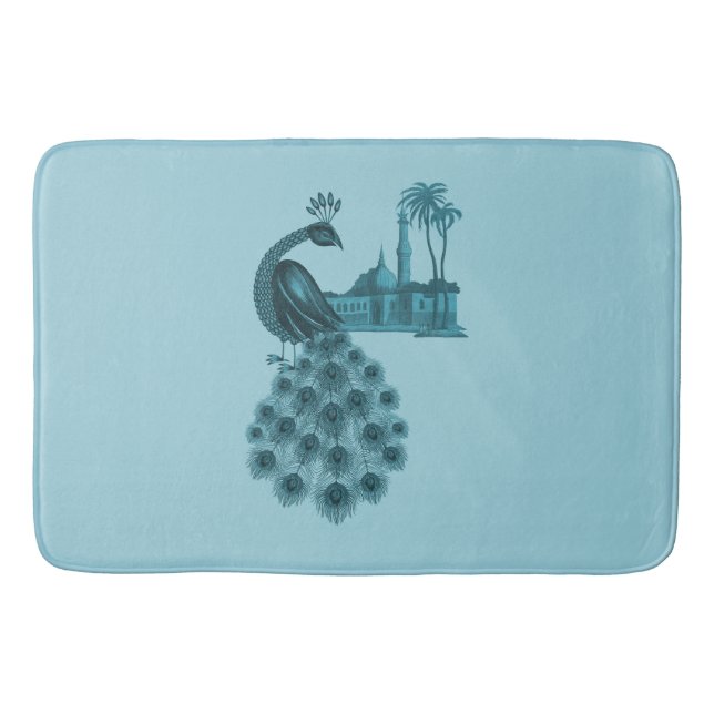 Romantic Blue Peacock Bath Mat (Front)