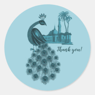 Romantic Blue Peacock Classic Round Sticker