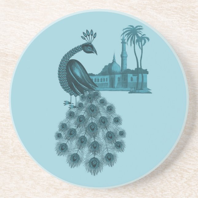 Romantic Blue Peacock Coaster (Front)