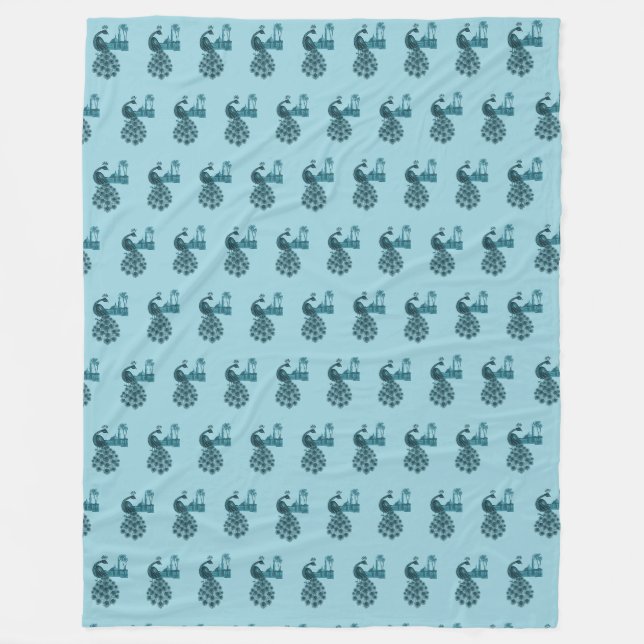 Romantic Blue Peacock Fleece Blanket (Front)
