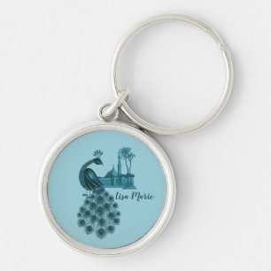 Romantic Blue Peacock Key Ring