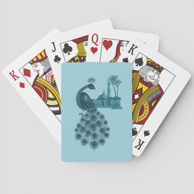 Romantic Blue Peacock Playing Cards (Back)