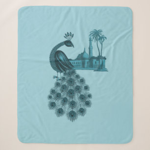 Romantic Blue Peacock Sherpa Blanket