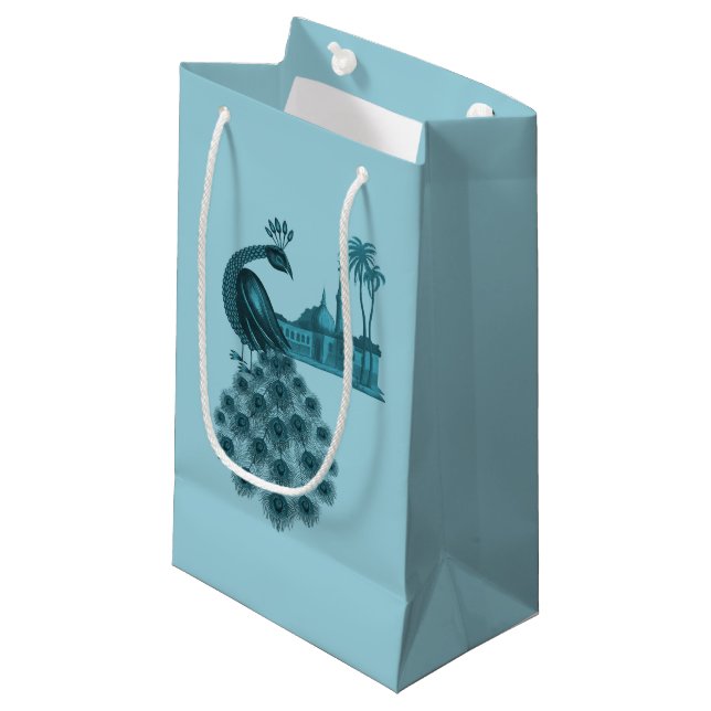 Romantic Blue Peacock Small Gift Bag (Front Angled)