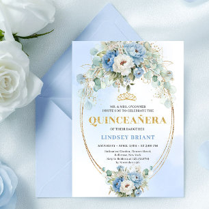 Romantic Blue Peonies Eucalyptus 15th Birthday  Invitation