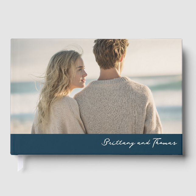 Romantic Blue Photo Guest Book (Front)