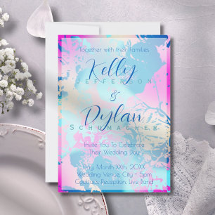 Romantic Blue Pink Peach Abstract Floral Pastel Invitation