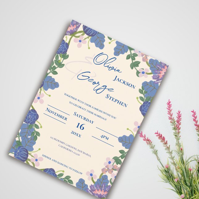 Romantic Blue & Purple Florals Garden Wedding Invitation (Romantic Blue & Purple Florals Garden Wedding Invitation)