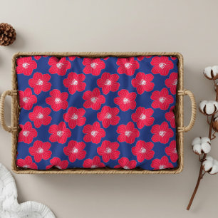 Romantic Blue, Red Chic Floral Pattern Bath Towel