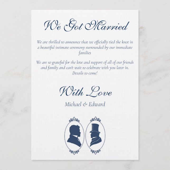 Romantic Blue Regency Gay Botanical Silhouette Invitation (Front)