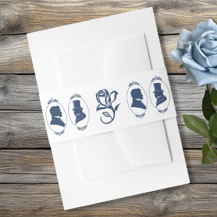 Romantic Blue Regency Gay Botanical Silhouette Invitation Belly Band