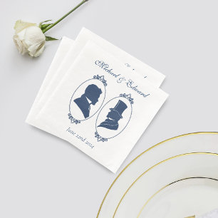 Romantic Blue Regency Gay Botanical Silhouette Napkin
