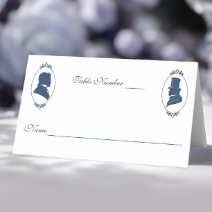 Romantic Blue Regency Gay Botanical Silhouette Place Card