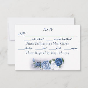 Romantic Blue Regency Gay Botanical Silhouette RSVP Card
