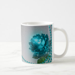 Romantic Blue Rose Pearls Personalise Coffee Mug