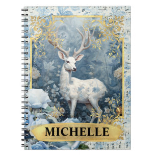 Romantic Blue Roses and Deer Fantasy Notebook