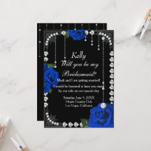 Romantic Blue Roses And Diamonds Bridesmaid