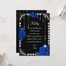 Romantic Blue Roses And Diamonds Maid Of Honour