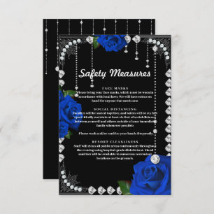 Romantic Blue Roses And Diamonds Safety Measures Card
