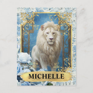 Romantic Blue Roses and Lion Fantasy Postcard