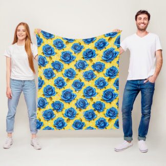 Romantic Blue Roses Modern Flower 🌹 Fleece Blanket